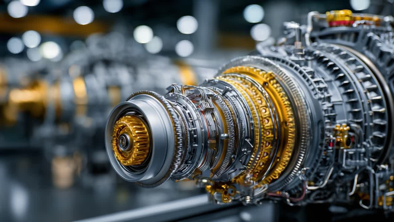 Close-Up of Advanced Turbine Engine Components Highlighting Intricate Design and Precision Engineering in a Modern Manufacturing Environment