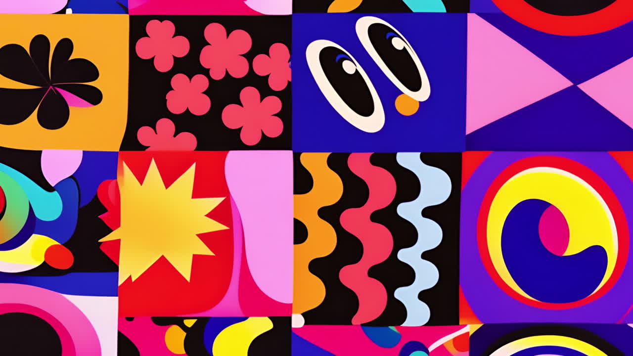 Colorful geometric shapes and patterns animation with abstract designs and vibrant colors
