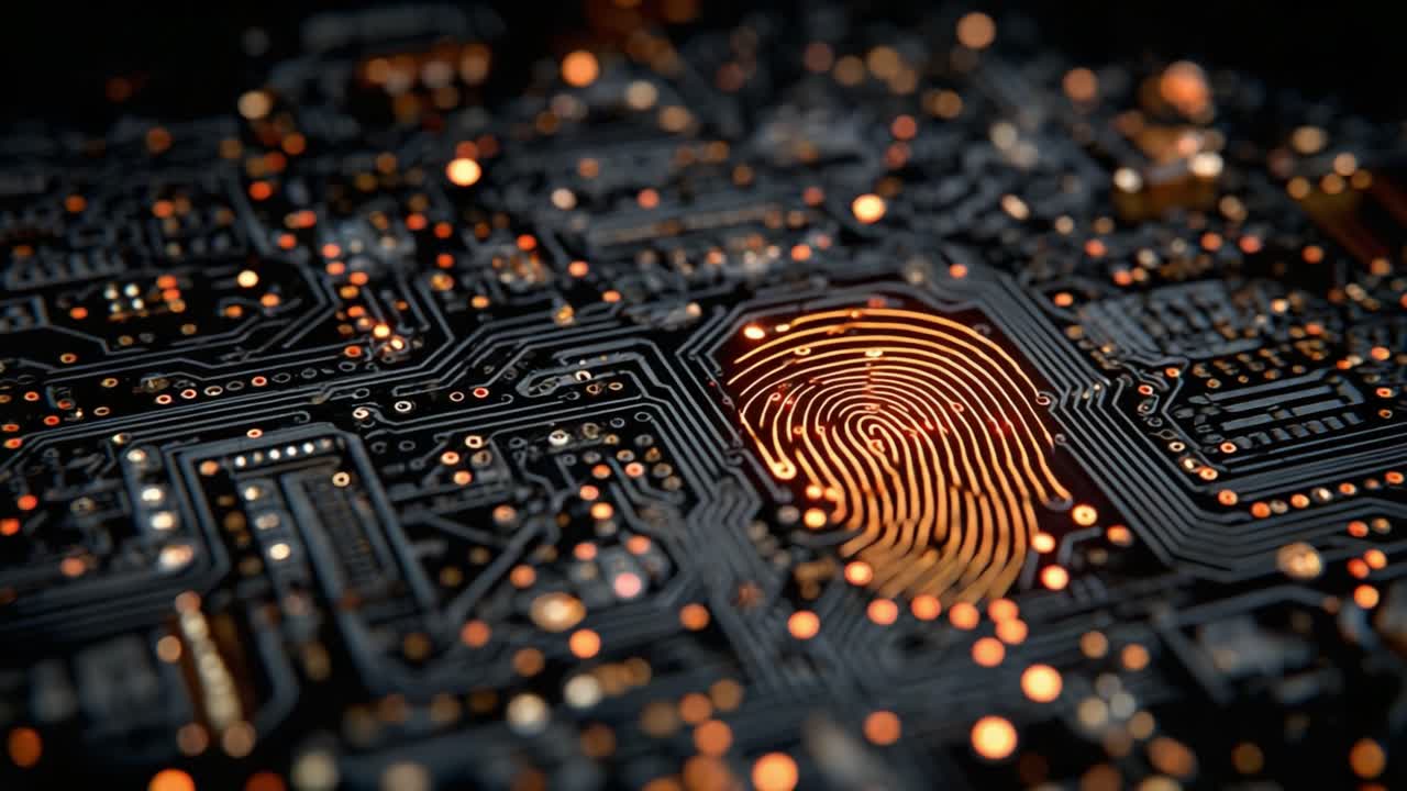 Exploring the Intricate Design of a Circuit Board Featuring a Unique Fingerprint Pattern, Symbolizing Security and Digital Authentication in Modern Technology
