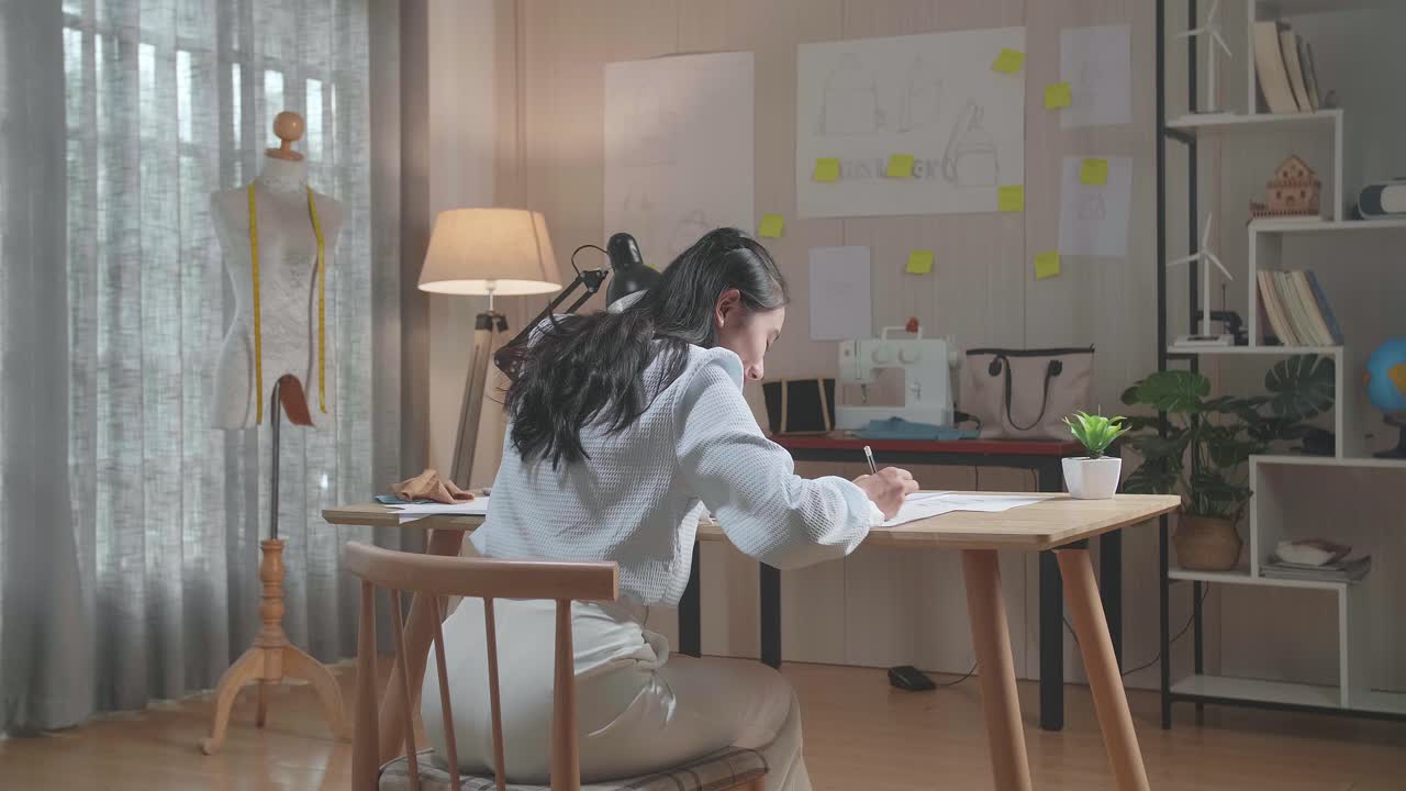 задний вид женской сумки дизайнер рисует на макете облигации в офисе