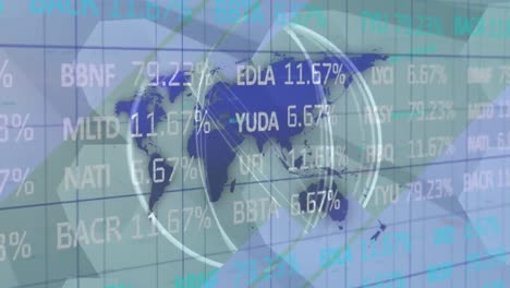 animación del tablero de negociación sobre círculos contra el mapa en un fondo abstracto
