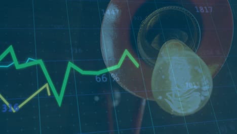 animación del procesamiento de datos financieros sobre una bombilla