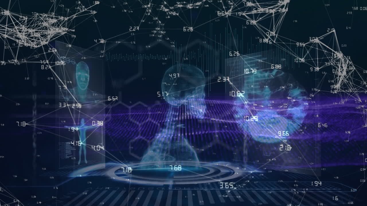 검은색 배경에 데이터 처리를 통해 연결 네트워크의 애니메이션