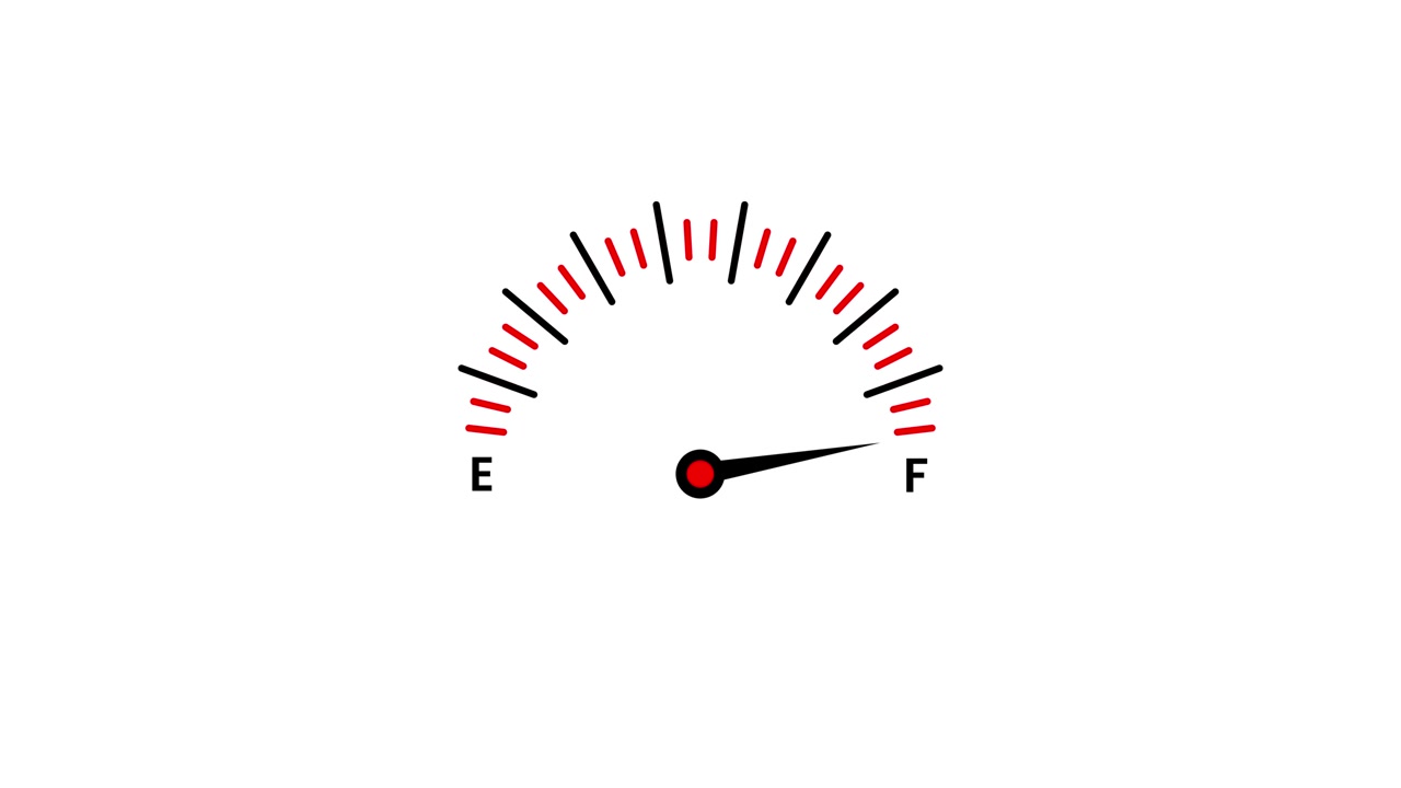 Car dashboard fuel gauge animation isolated on white background