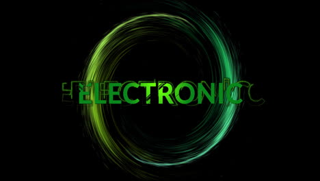 animation of green electronic text and circle light trail on black background