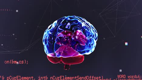 Animation-Eines-Leuchtenden-Menschlichen-Gehirns-Mit-Digitaler-Schnittstellendatenverarbeitung