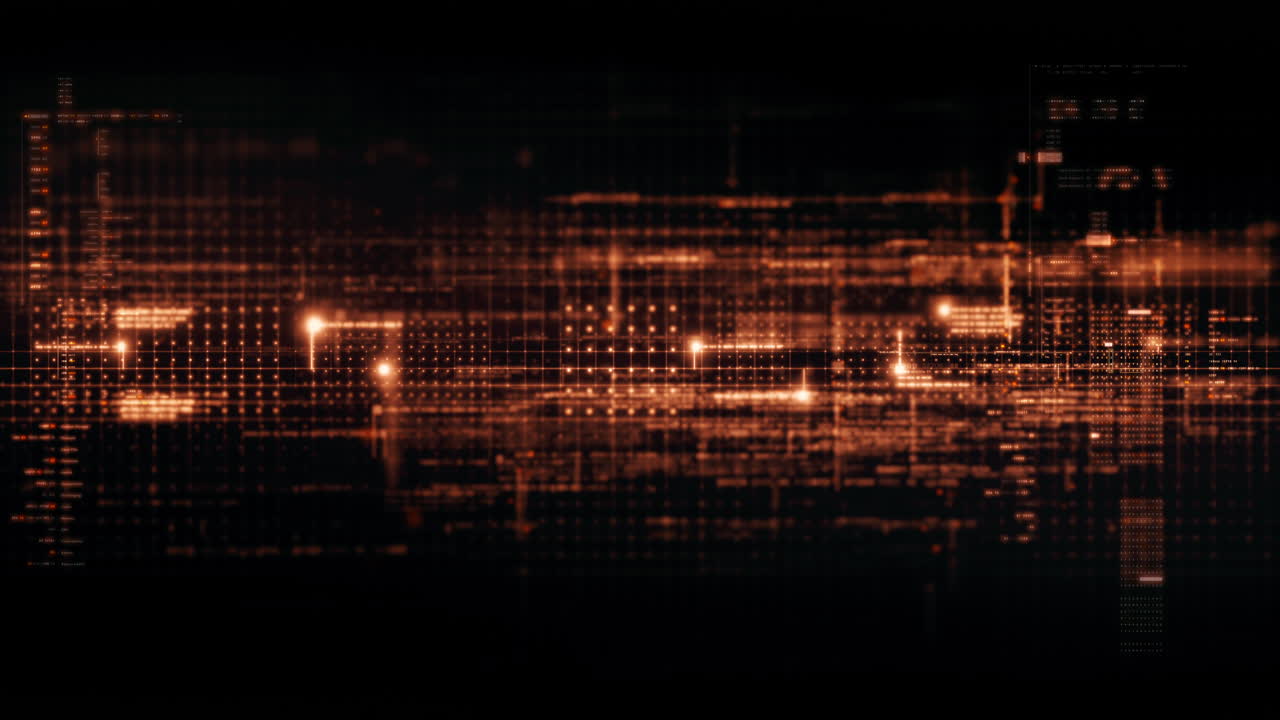 Futuristic data matrix, telemetry and encrypt numbers simulation display for head up display in cyber space abstract de-focus environment background