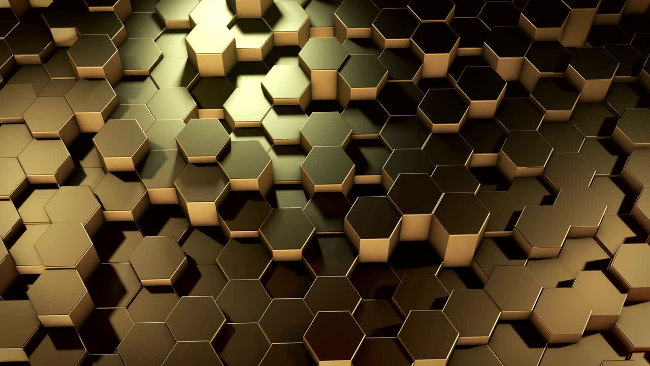 Abstract moving technology golden hexagons background