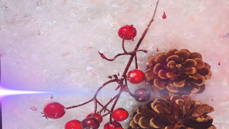 animación de senderos de luz y gotas sobre conos en navidad