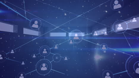 animation of network of connections with icons on blue background