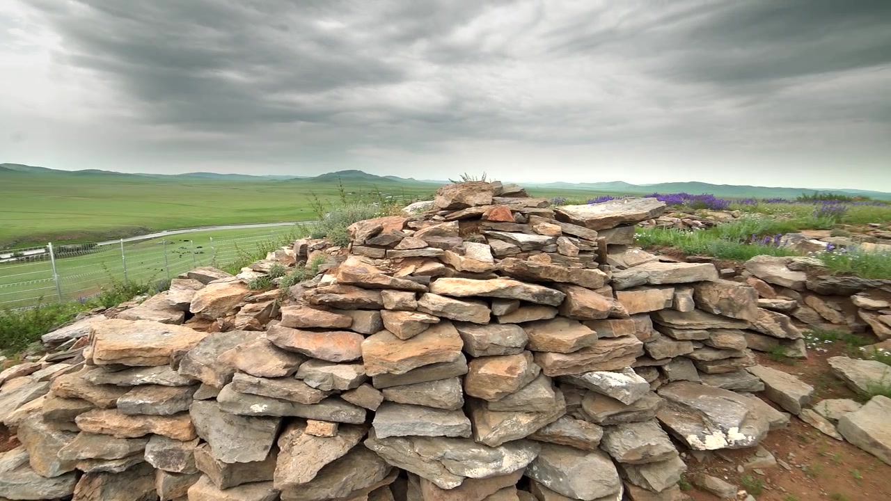 Ancient Stone Ruins on a Vast Mongolian Steppe