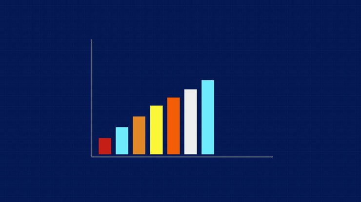 Sfondo animato infografico economico con grafico di crescita aziendale in aumento e barre a freccia di successo