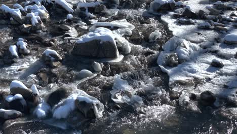 Frozen-rocks-and-stream-water-in-winter-wonderland