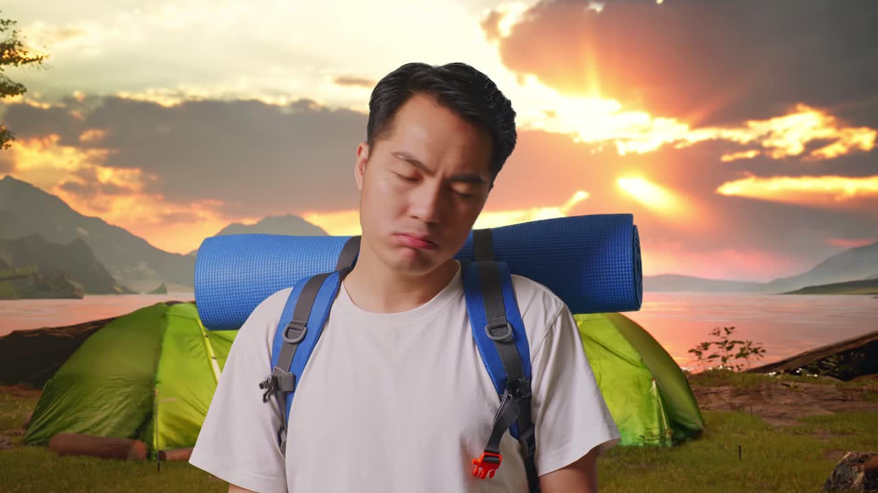 Man Camping at Sunset