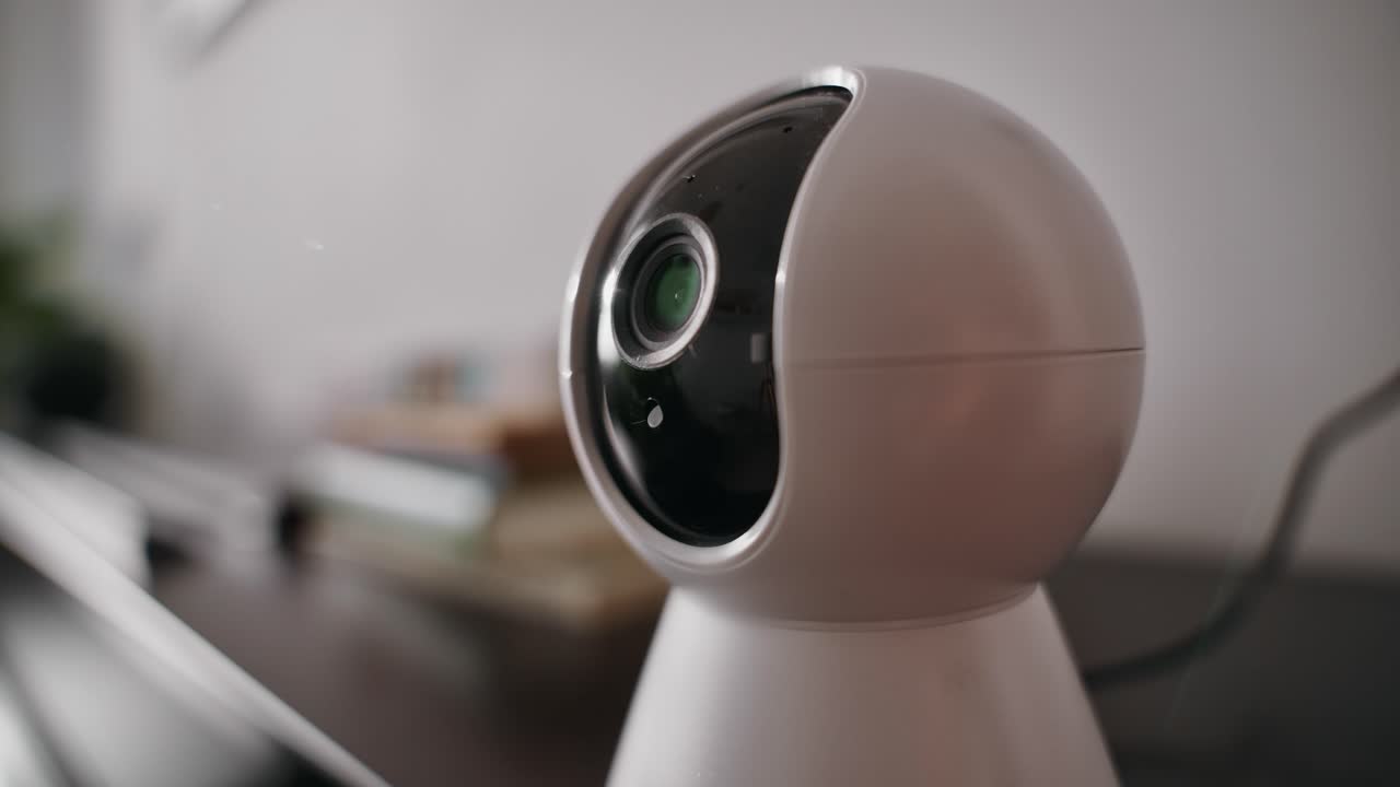 Security camera monitoring an indoor room, providing real-time surveillance for safety, protection, and crime prevention in a modern indoor environment. watching over pets, kids, or valuables, safety
