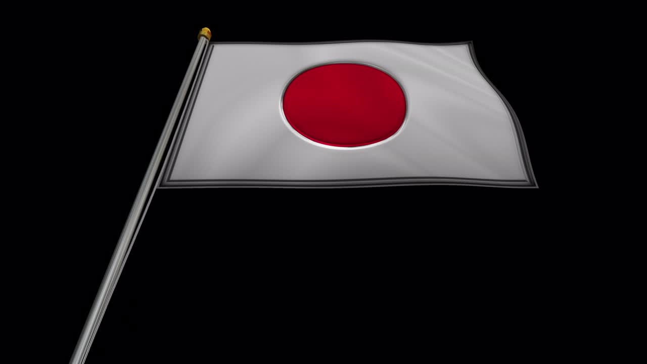 video de bucle de la bandera japonesa de plata video bucle revoloteando en el viento, video en cámara lenta 4k uhd con canal alfa.