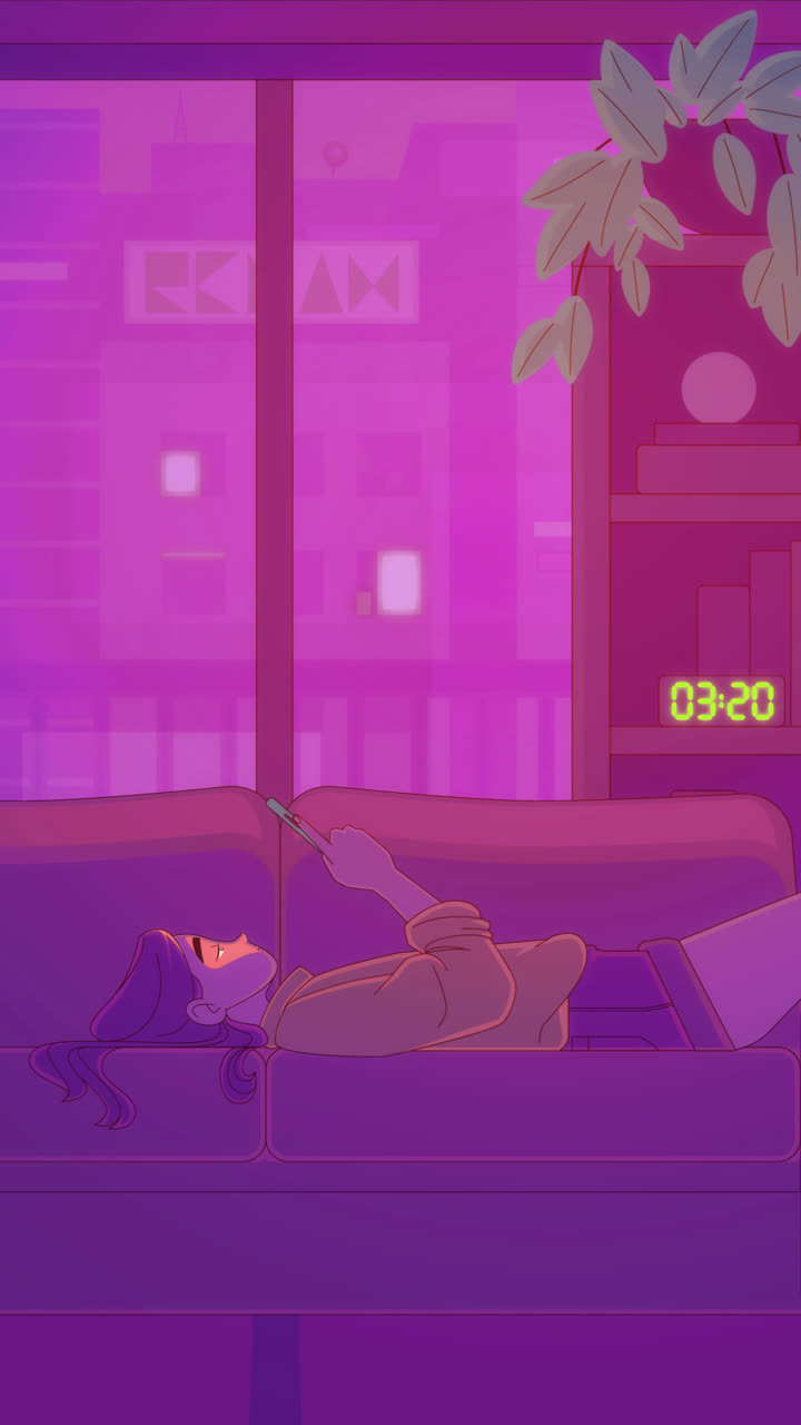 Girl Relaxing on a Couch at Night