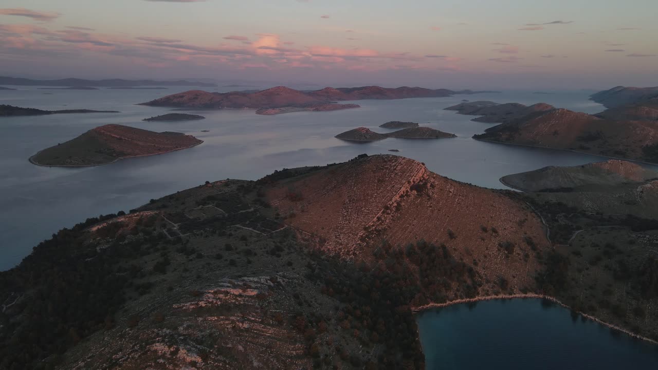 Golden sunset over archipelago islands of National Park Kornati , Croatia. Beauty in Nature