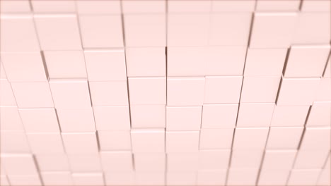 white wall of cubes wit a slight tilt forward is coming closer to the camera.