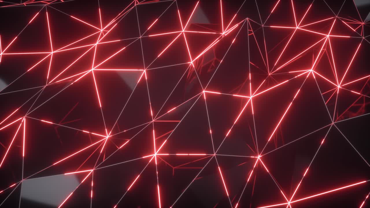 Abstract motion background. Low-poly dark waving surface with glowing red light. Seamless loop 3d render