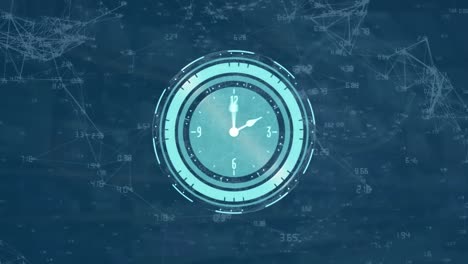 animación de un reloj moviéndose rápidamente a través de una red de conexiones