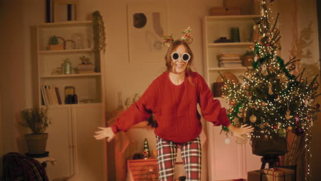 woman having fun while dancing at home