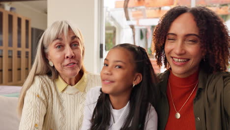three generations of women smiling at home