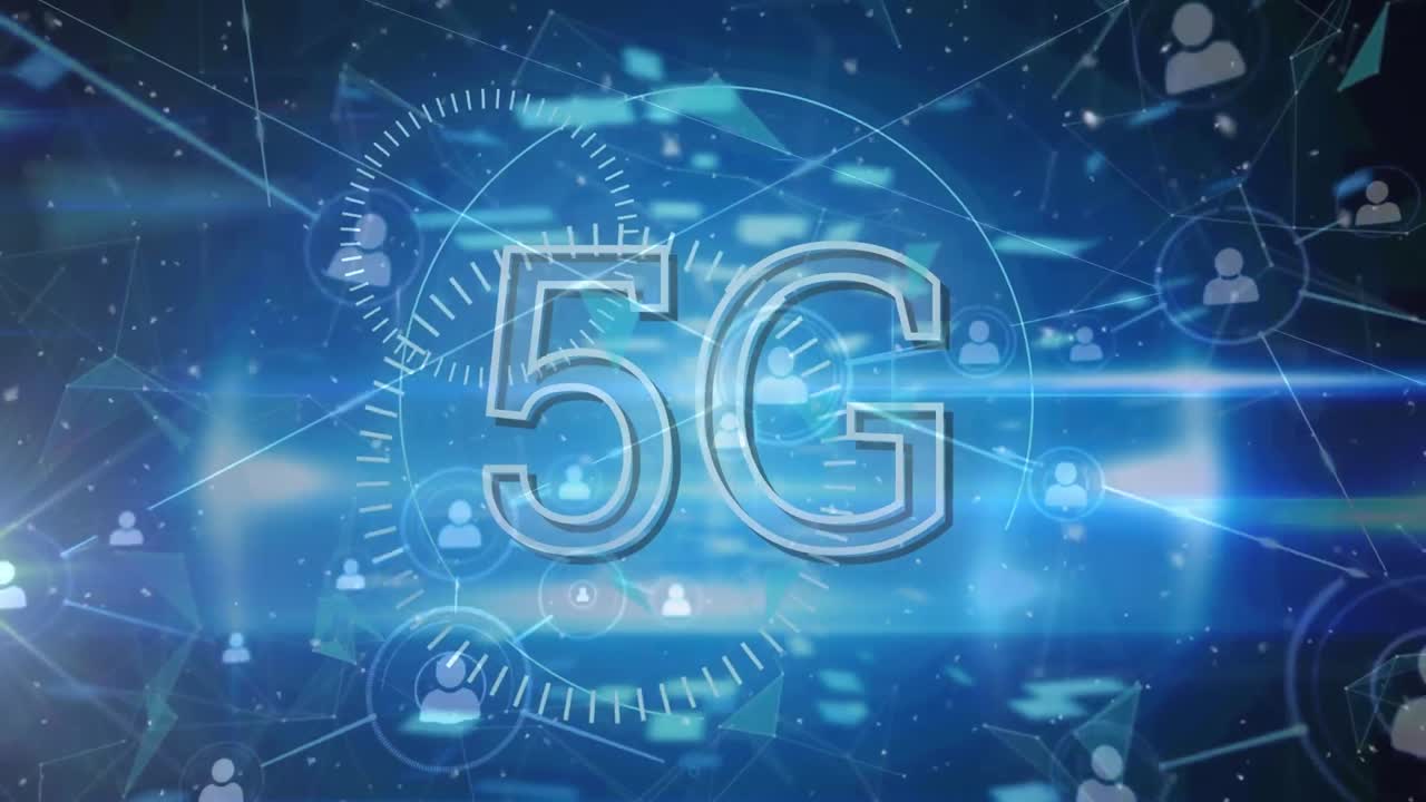 animazione del testo 5g e della rete di connessioni con le persone icone su sfondo blu