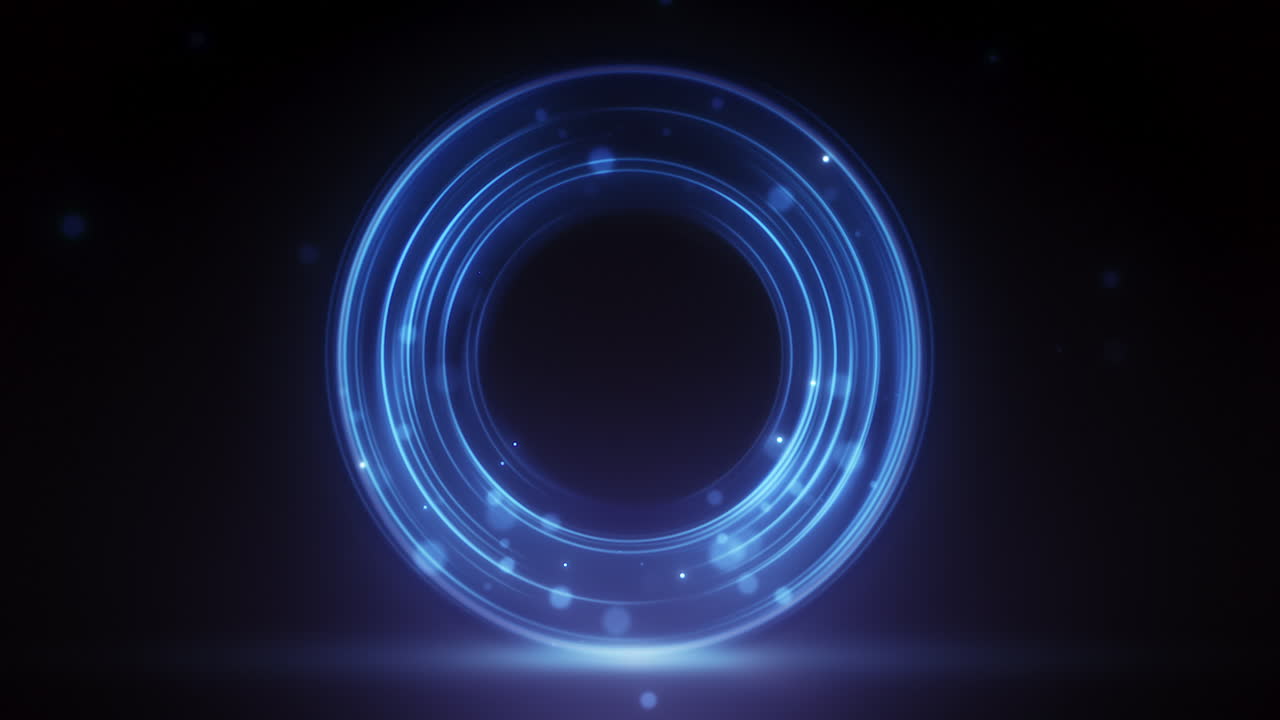 Futuristic neon circular frame background with glowing rings loop