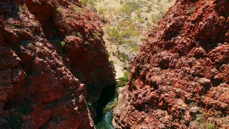 Pequeño-Oasis-En-La-Brecha-De-Los-Simpsons-En-Un-Día-De-Verano-En-Los-Rangos-De-Macdonnell-Del-Oeste-En-El-Territorio-Del-Norte,-Australia