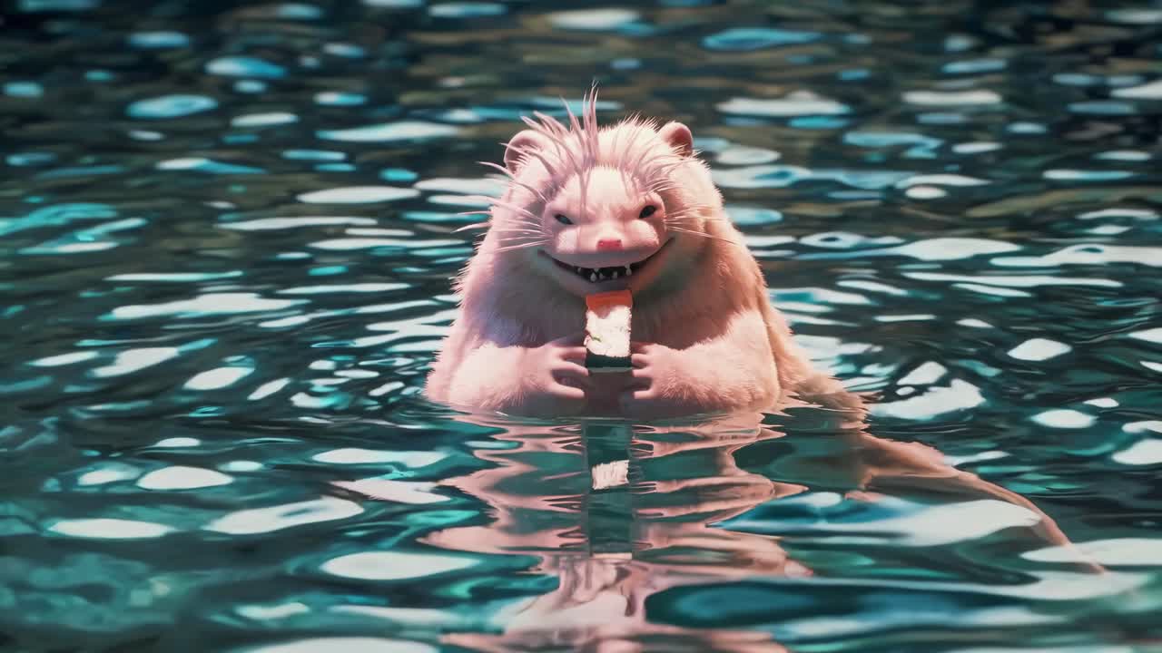 Pink Creature Eating Sushi in Water