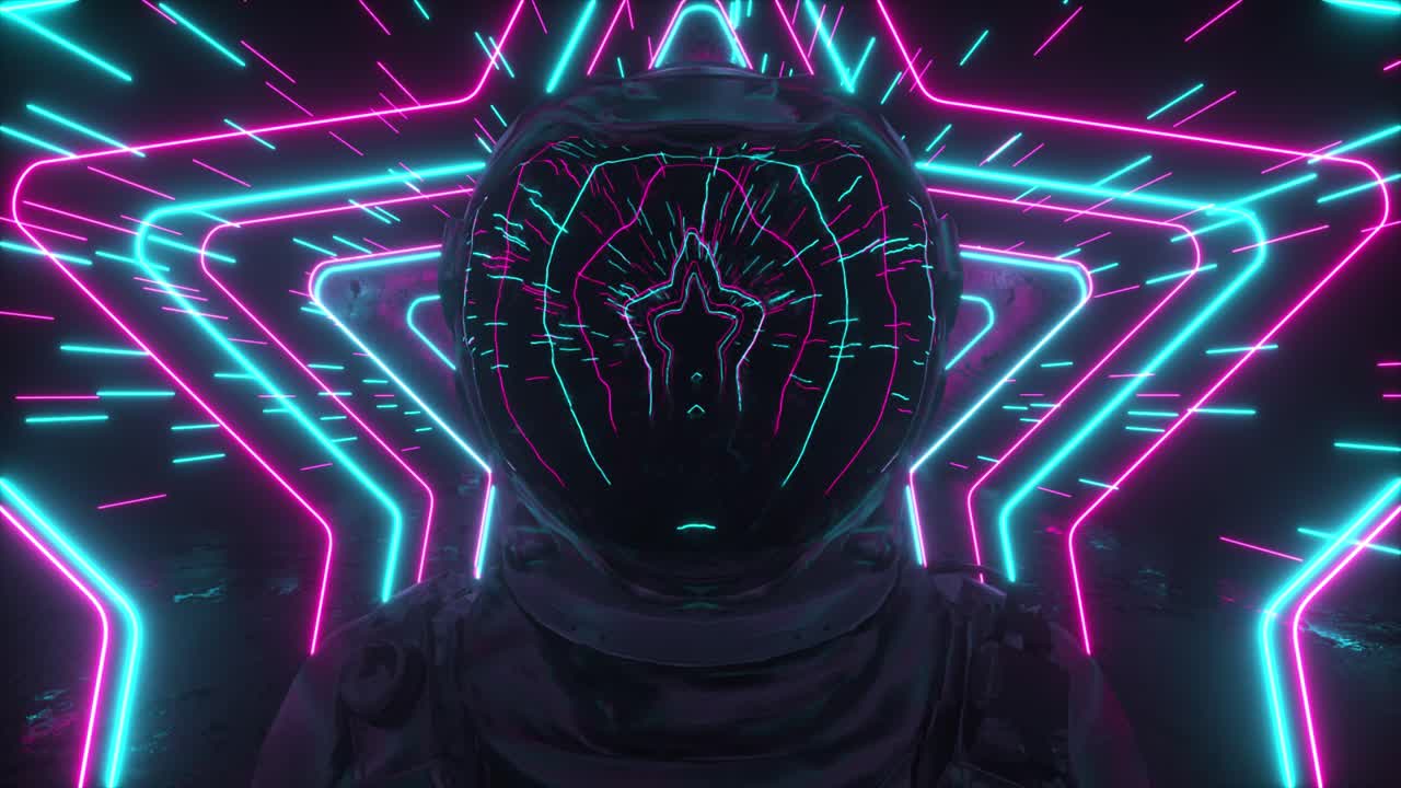 astronauta en el túnel de las estrellas de neón