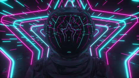 astronaut in neon star tunnel