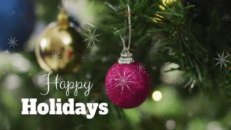 animación de los saludos de la temporada texto sobre el árbol de navidad
