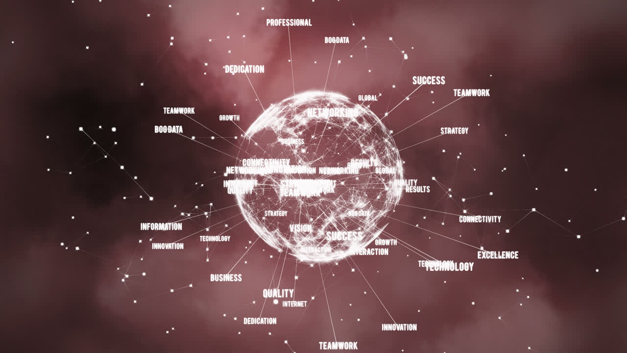 animación de la red de conexiones con texto en todo el mundo