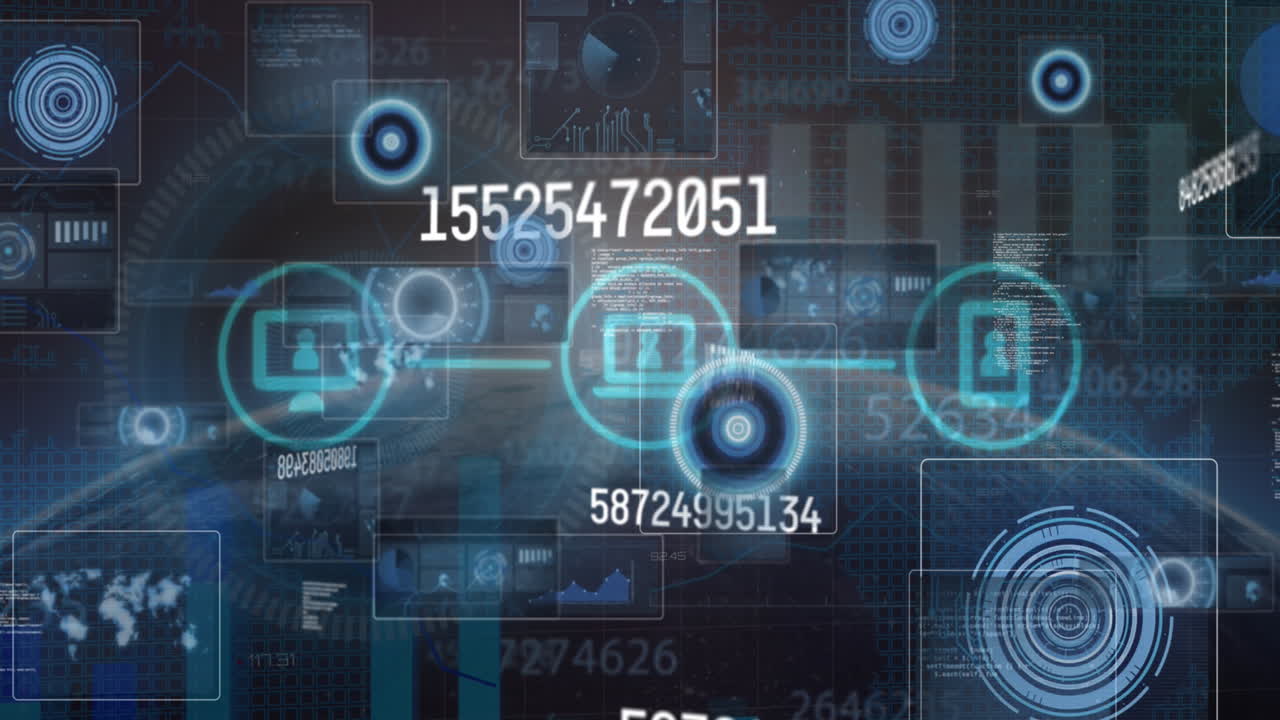 animación de iconos sobre el procesamiento de datos en fondo negro