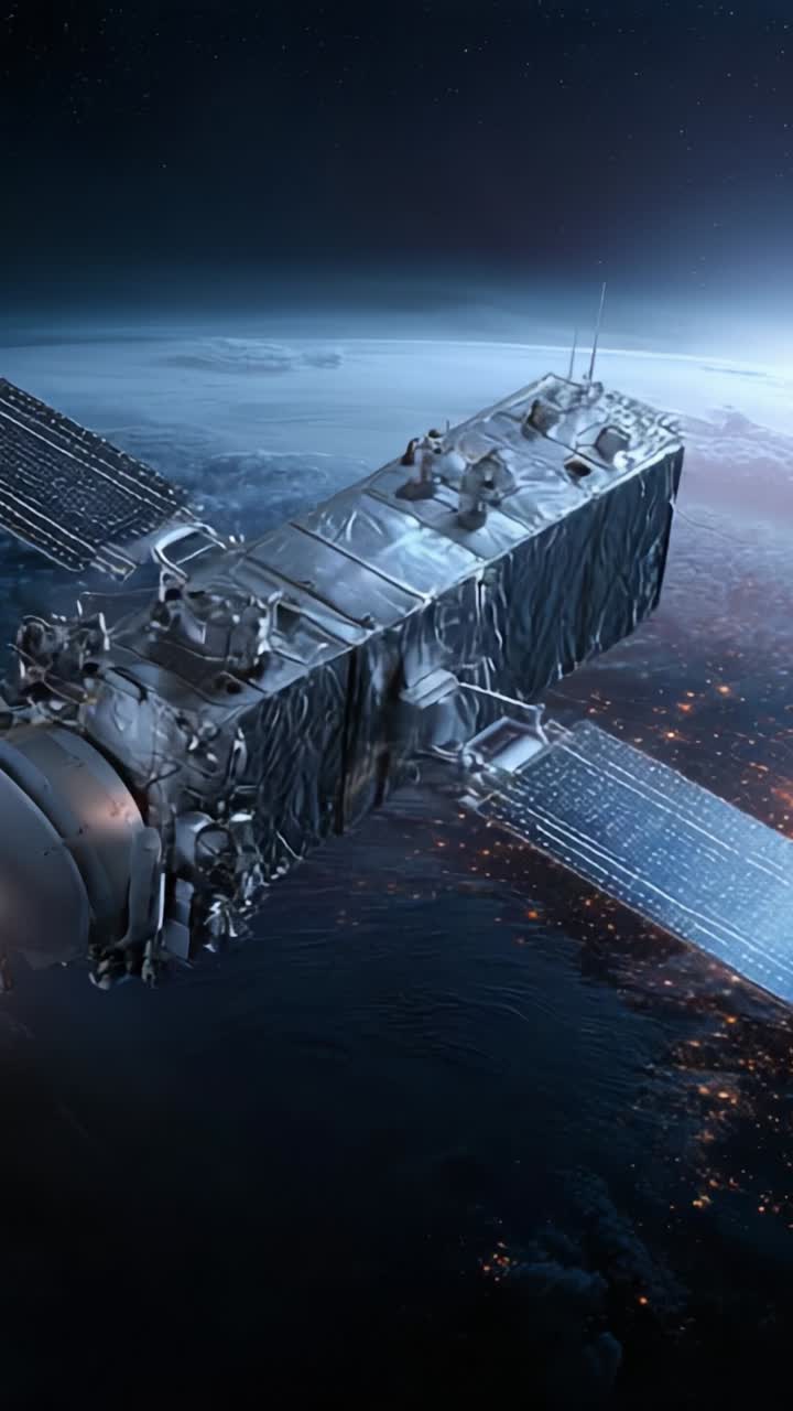 A Stunning View of a Satellite Orbiting Earth, Capturing the Dazzling Lights Below and the Vastness of Space in a Breathtaking Perspective from Above