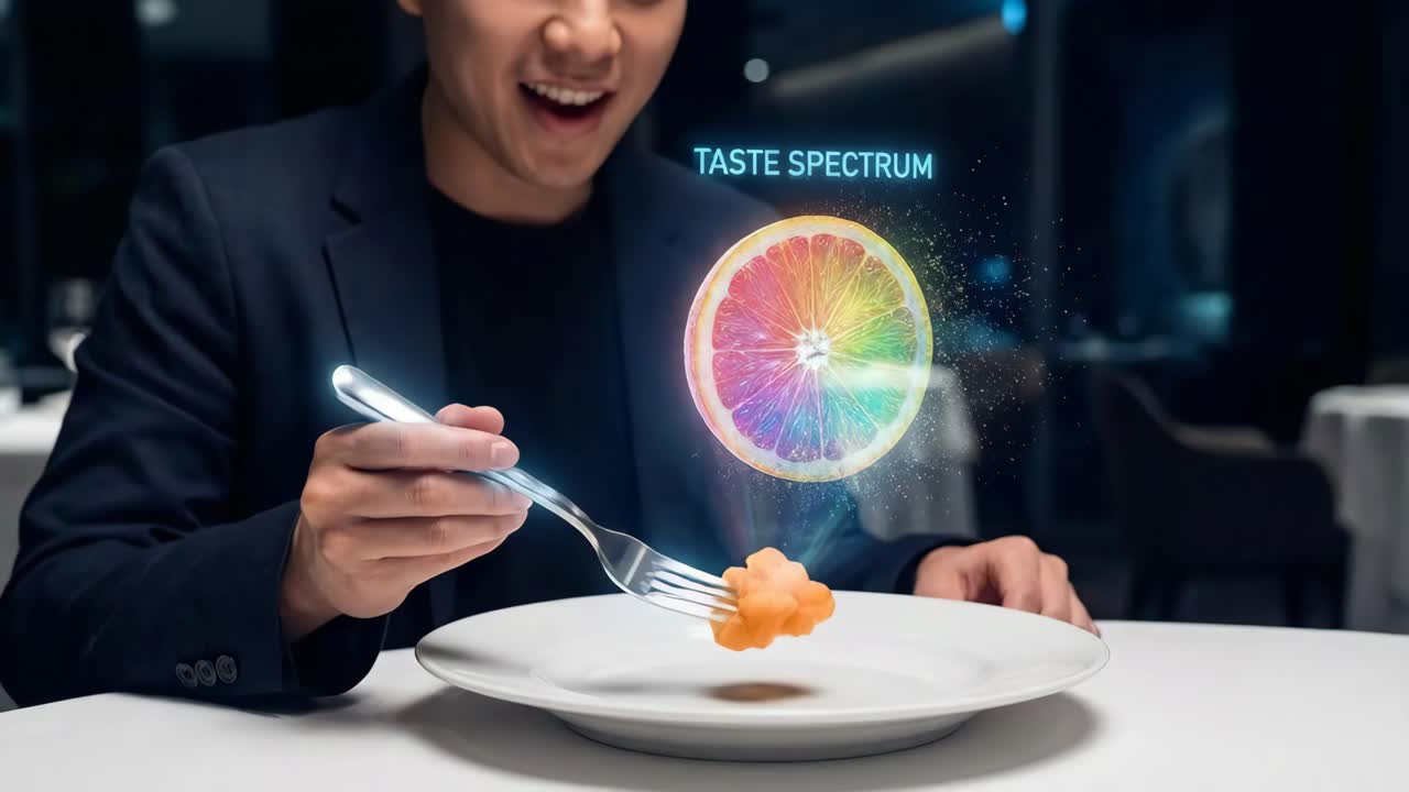 Man experiencing augmented reality dining with taste spectrum