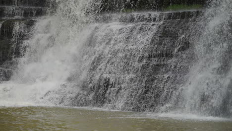 water rushing from the top edge in slow motion at upper balls falls, showing upper stream turbulence and energy