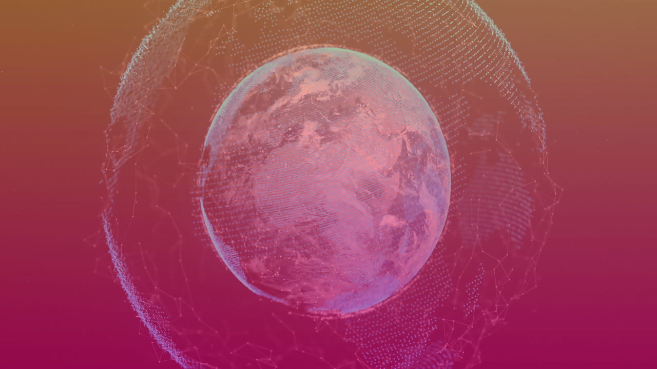 디지털 네트워크 연결과 함께 회전하는 지구 그래디언트 배경의 애니메이션