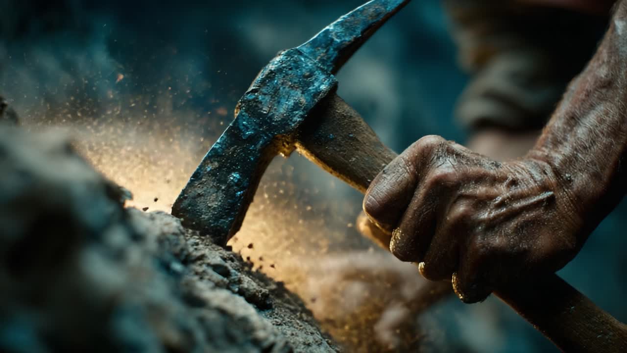 A Skilled Artisan Utilizing a Hammer to Extract Material from Rock, Showcasing Laborious Craftsmanship and the Essence of Manual Work