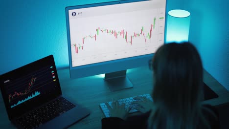 young woman studying data charts for marketing financial reports