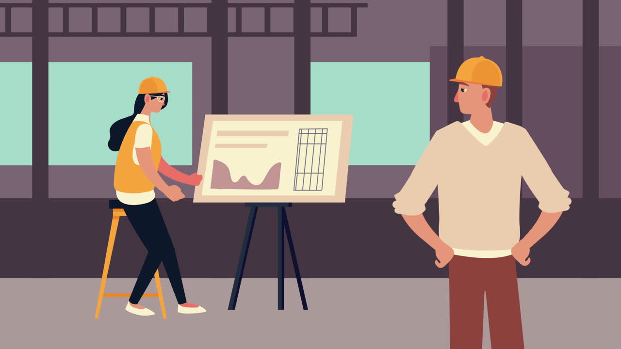 arquitectos pareja de trabajo personajes de animación