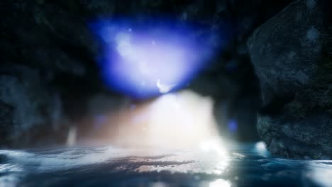 4K cliff cave entrance from inside