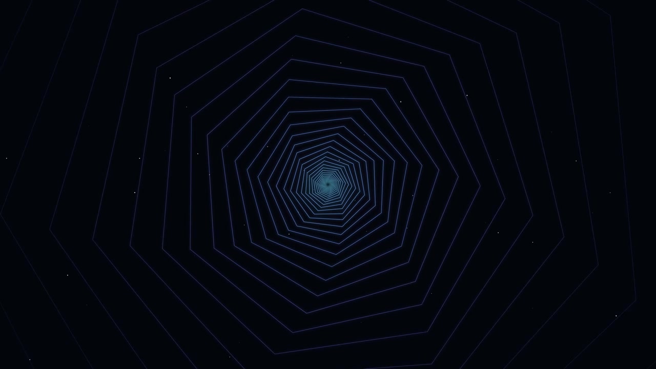 Abstract Tunnel of Glowing Geometric Octagons in Deep Space