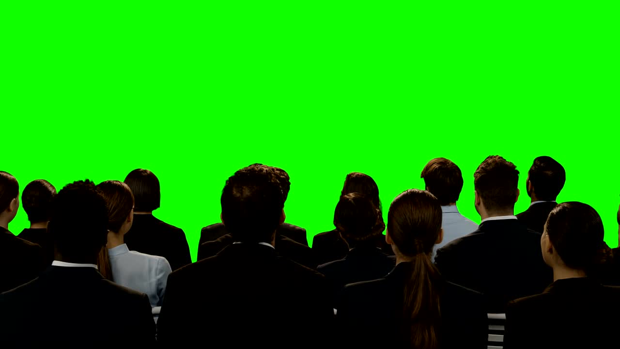 보이지 않는 화면을 보는 비즈니스 임원들