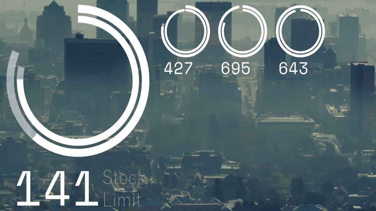 도시 풍경 위의 금융 데이터 처리 애니메이션