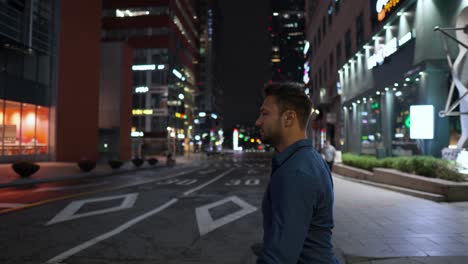 man travel in seoul downtown at night