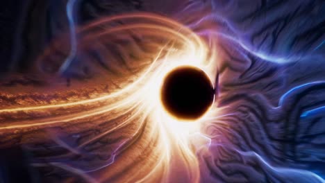 dynamic gravitational forces warping spacetime fabric, black hole pulling surrounding energy in mesmerizing cosmic visualization with swirling, glowing cosmic phenomenon