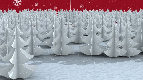 animation of snow falling over white trees in forest